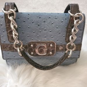 GUESS Purse Handbag Blue Gray Chain handle Faux Croc Logo Small Like New Logo G